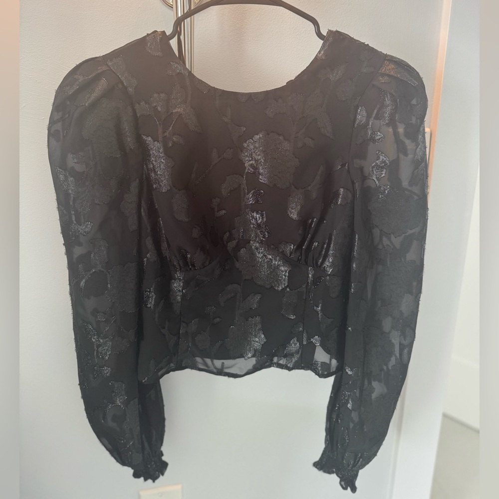 REVOLVE Black Sheer Floral Blouse
